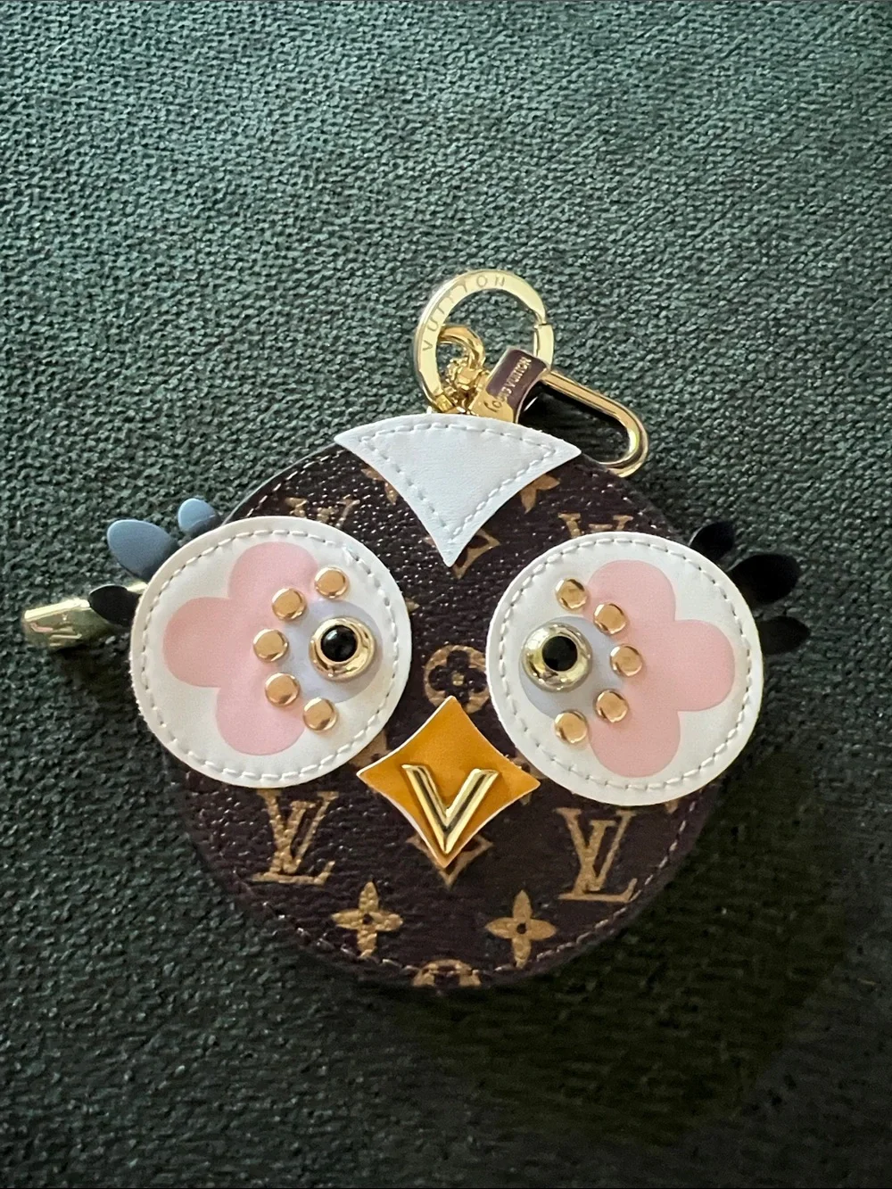 Brown Monogram Owl Key & Card Holder with Pink and White Accents